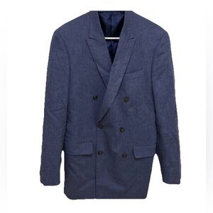 Stafford Men's Blue Linen Double-Breasted Blazer 40 Long